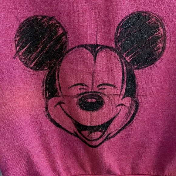 Disney Artist Collection Mickey Cropped Sweatshirt Lg Pink Double sided Sketch - Picture 5 of 9